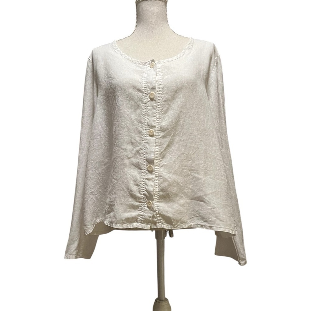 Flax White Linen Button Down Shirt Size Small - Picture 1 of 12